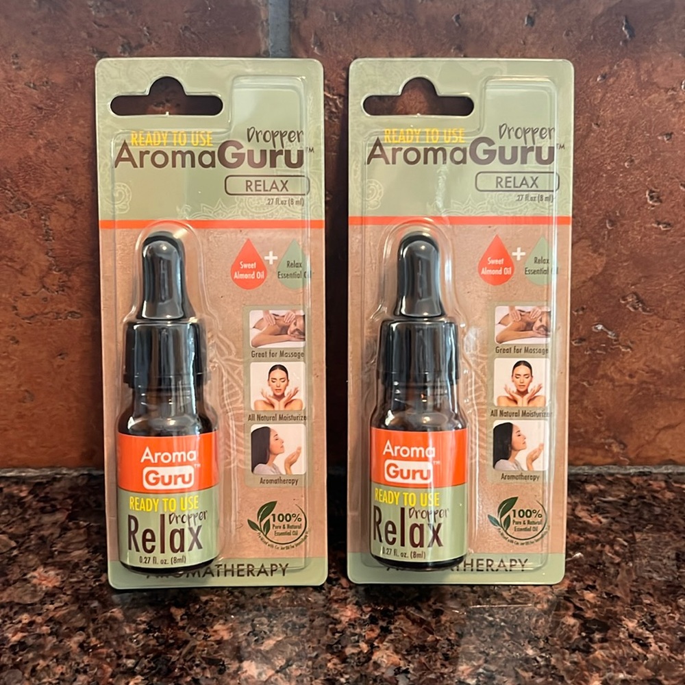 Aroma Guru Dropper Relax Aromatherapy 2 Pack New 8mL Almond‎ Oil .27oz Lavender